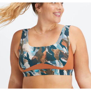 NWT Fabletics Gabriella Scoop Back Swim Bra Women's XL Brown Camo Pads Inserts
